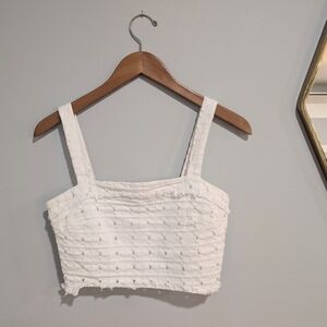 Momni Distressed denim crop top size sm